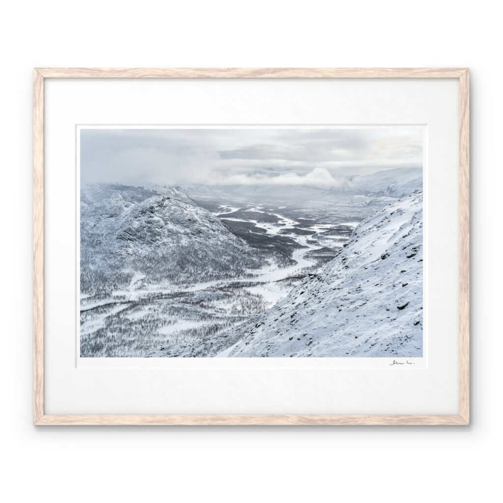 Rapadalen river in winter Sarek National Park Art Print by Magnus Lindbom