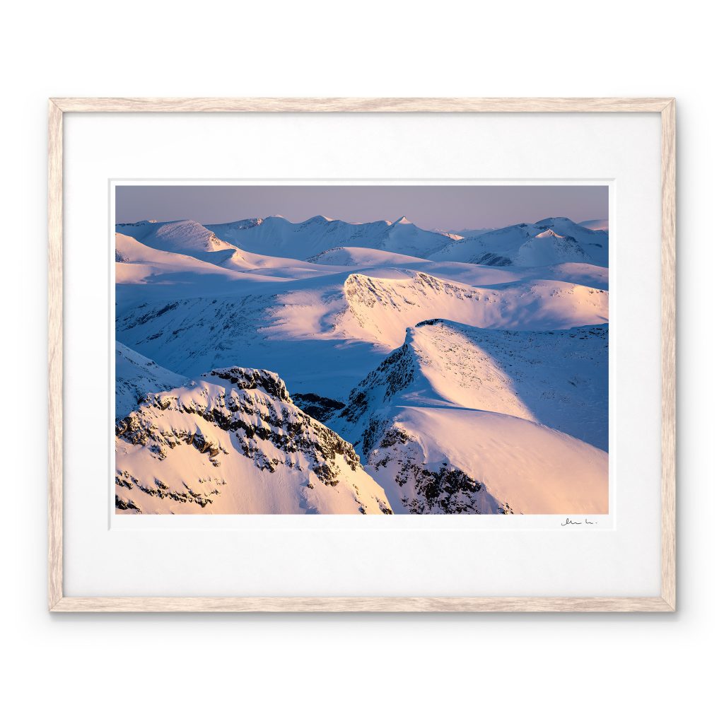 A Signed Art Print of a sunrise in the high mountains of Sarek National Park.