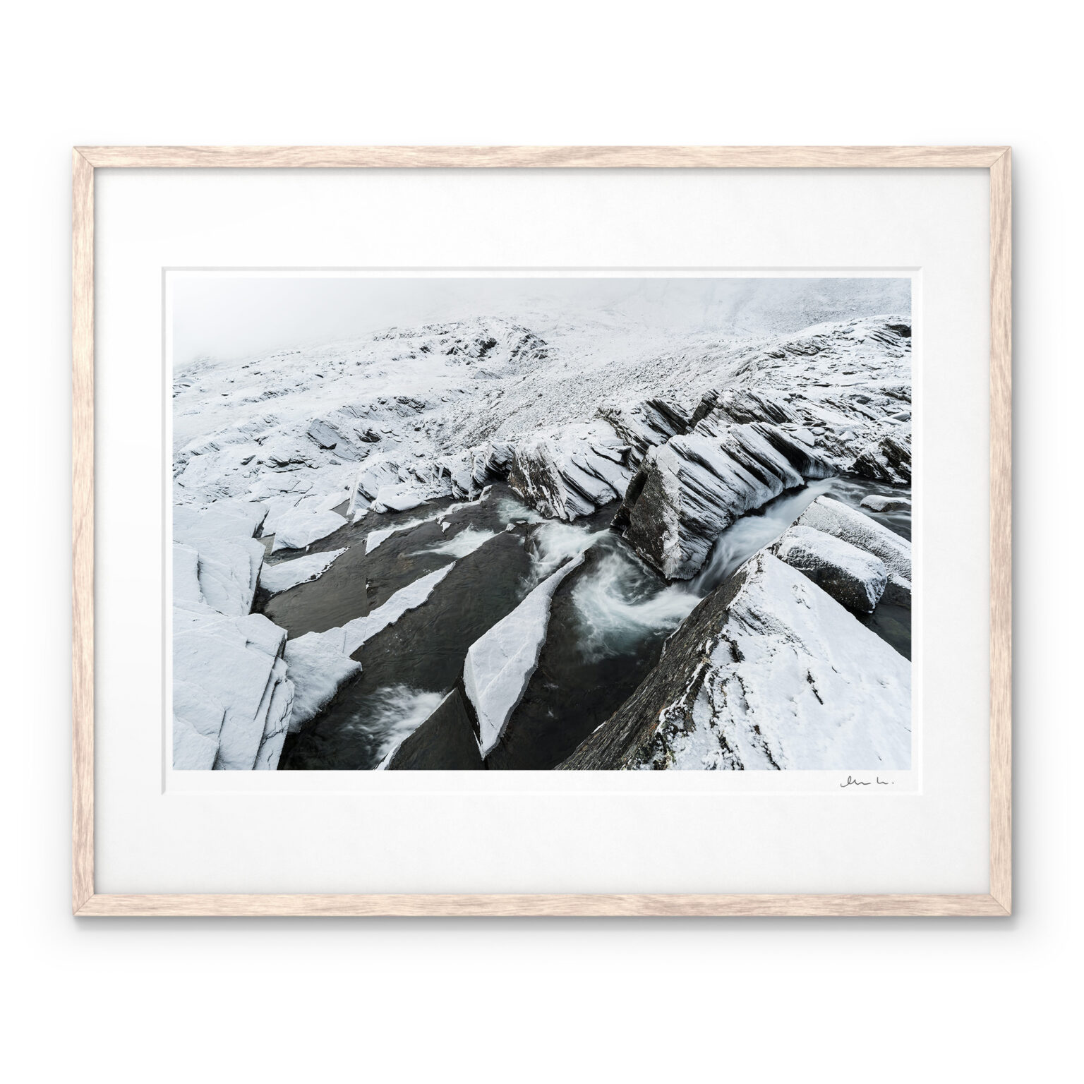 Frost Covered Waterfall Landscape Sarek National Park Art Print by Magnus Lindbom