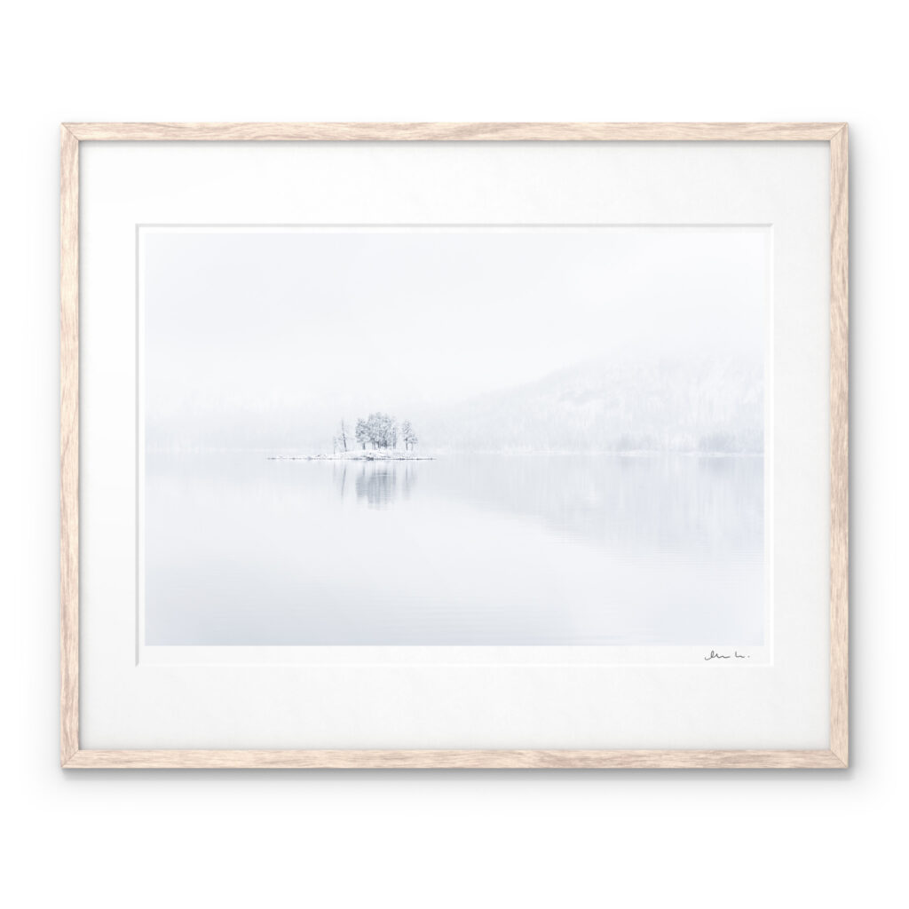 Island Lake Winter Mist Landscape Pärlälven Art Print by Magnus Lindbom