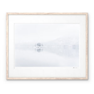 Island Lake Winter Mist Landscape Pärlälven Art Print by Magnus Lindbom